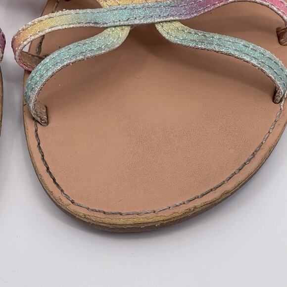 Cynthia Rowley Sz 5 Rainbow Sparkle Glitter Gladiator Sandals Back Zip Girls - Picture 5 of 13